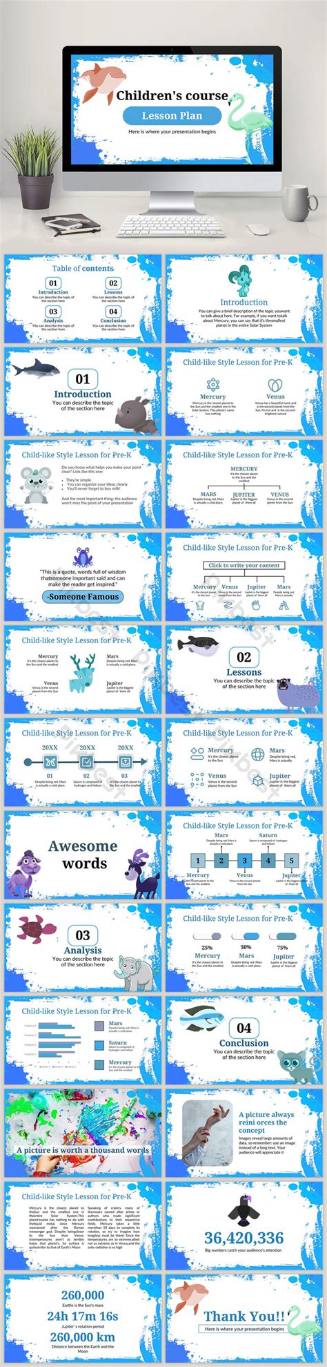 Blue Education Childrens Course PPT Template PowerPoint | PPT Template ...