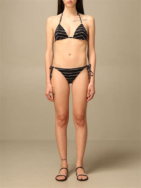 Emporio Armani Swimwear Bikini Swimsuit With All Over Logo Black