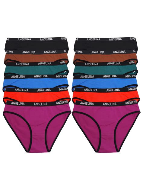Angelina Women S Cotton High Cut Bikini Panties With Elastic Waistband 12 Pack Walmart