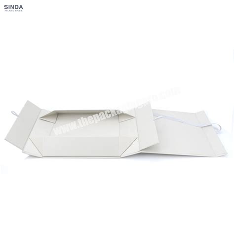 Luxury Flat Folding Cardboard Paper Pink Box Ribbon Closures Book Shaped Foldable Packaging T