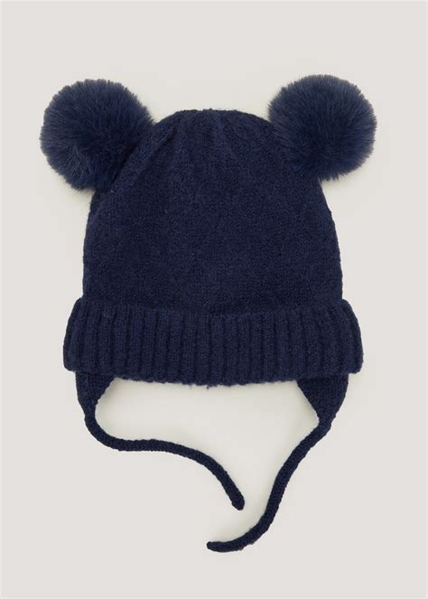 Navy Diamond Knit Baby Trapper Hat Newborn 24mths Matalan