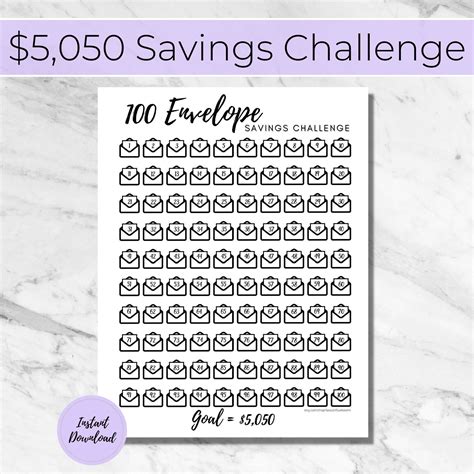 Envelope Savings Challenge Tracker Money Challenge Save K