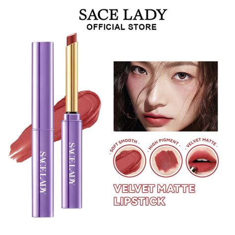 Sace Lady ลิปสติกกํามะหยี่แมตต์ เนื้อเรียบมีเม็ดสีสูงน้ําหนักเบา ลิปสติกหลอดบาง ลิปเมคอัพ