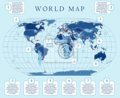 Plakat Uproszczona mała polityczna mapa świata z głównymi stolicami na