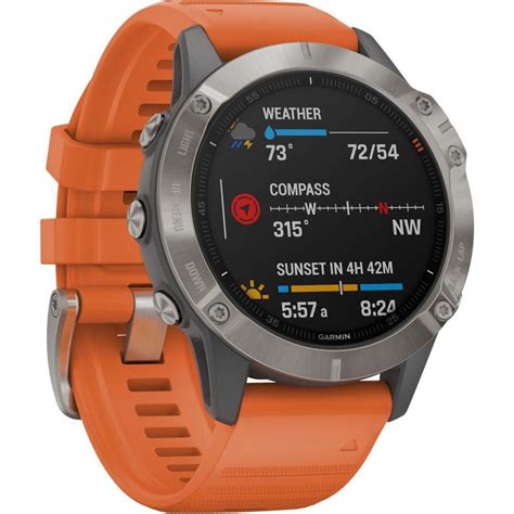 Zegarek Garmin Fenix 6 PRO Sapphire Tytan z pomarańczowym paskiem 010