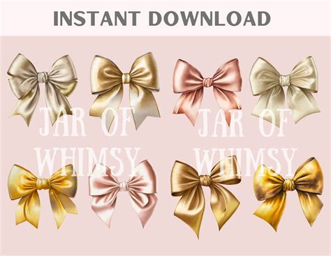 Watercolour Gold Bows Clipart Wedding Satin Bow PNG Digital Etsy