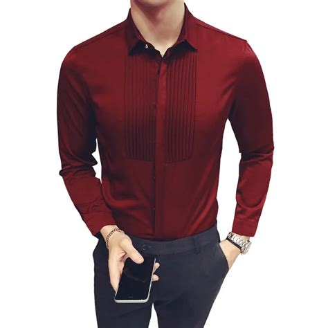 2018 New Slim Fit Mens Shirts Wedding Party Long Sleeve Tuxedo Shirt