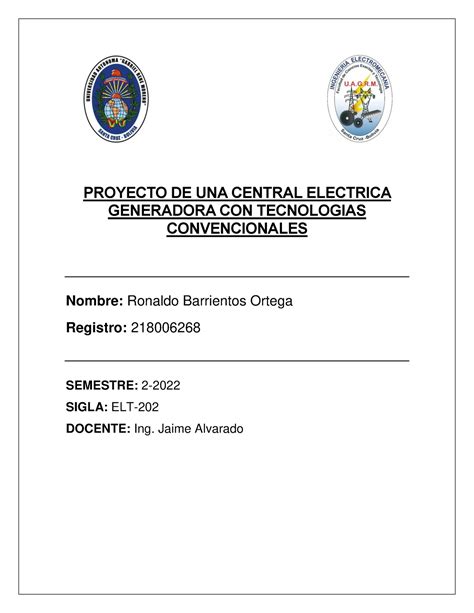 Proyecto Central Convencional Ronaldo Barrientos Ortega PROYECTO DE