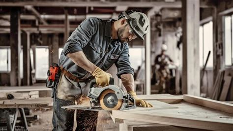 Premium Photo Carpenter Using Circular Saw For Cutting Wooden Boards