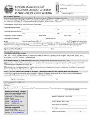 Fillable Online Sos Mt Certificate Of Appointment Of Replacement