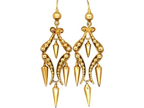 Victorian Ct Gold Triple Drop Earrings T The Antique Jewellery