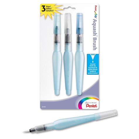 Pentel Arts Aquash Water Brush Assorted Tips Pack Of 3 FRHBFMBP3