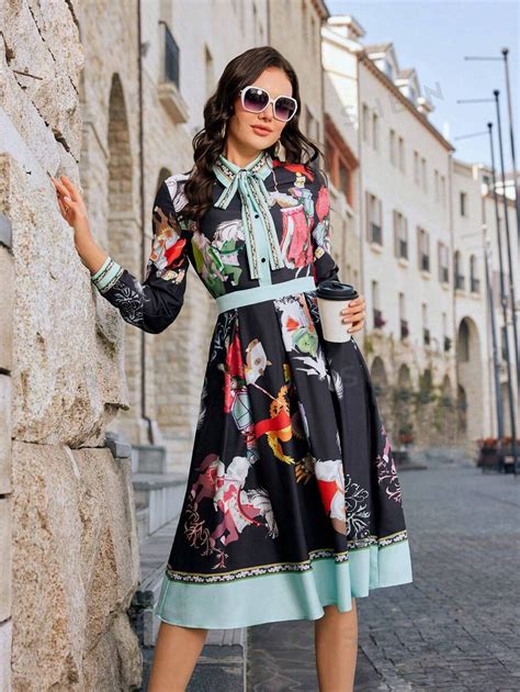 SHEIN VCAY Printed Long Sleeve Dress | SHEIN South Africa