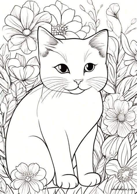 spring coloring page cat  ohoh deco