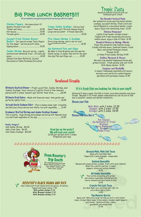 Big Pine Rooster menu in Big Pine Key, Florida, USA