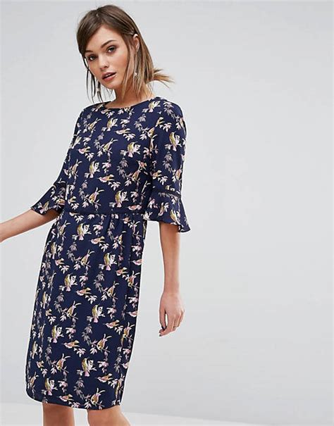 Oasis Lotus Bird Flute Sleeve Dress Longer Line Asos