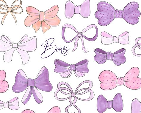 Bows Hand Drawn Doodle Digital Clipart Diy Elements Bow Etsy Uk