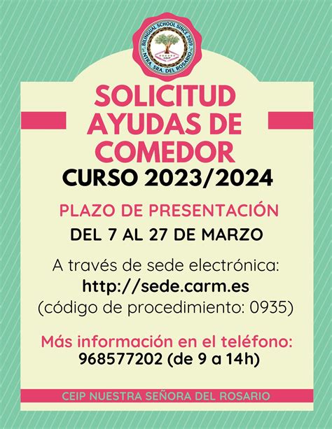 Solicitud Ayudas De Comedor Curso 2023 2024 Ceip Bilingüe Ntra Sra