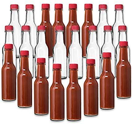 24 Pack 5 Oz Hot Sauce Woozy Bottles Small Empty Glass Bottles With RED Caps And Drip