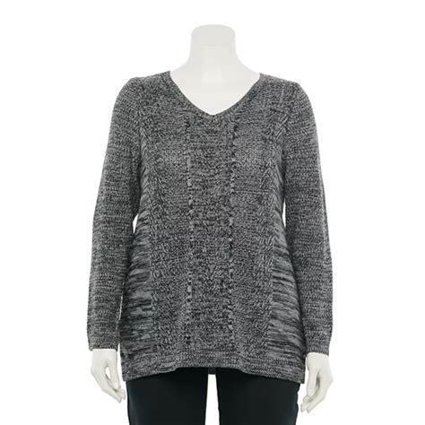 Plus Size Croft And Barrow® V Neck Cable Sweater