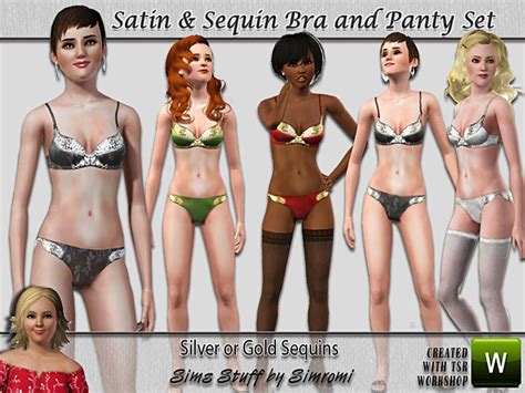 The Sims Resource Satin And Sequin Bra And Panties Set For Yf Af