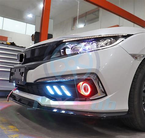 Led Drl Cob Angel Eyes Fog Lights Kit P For Honda Civic Upgrade