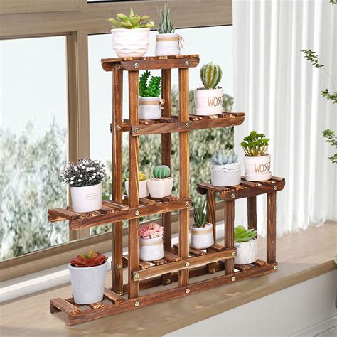 Succulent Plant Stand Indoor Pine Wood Window Shelf 5 Tiered Flower