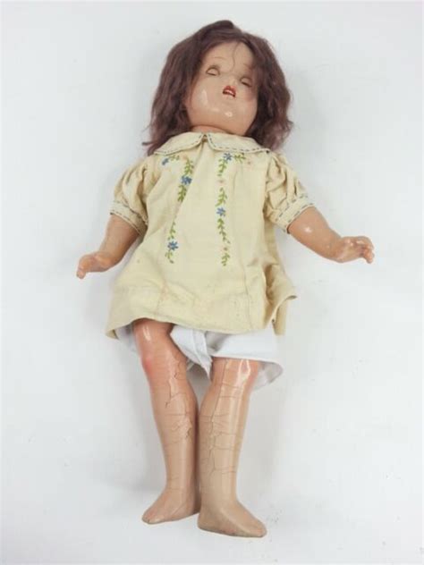 Vintage Creepy Cracked Antique Baby Doll W Teeth Paper Says My Last