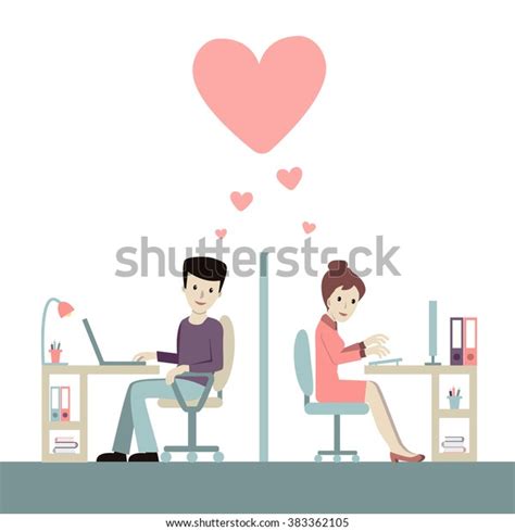 Work Romance Between Two Colleagues Co Working Man And Woman Being In