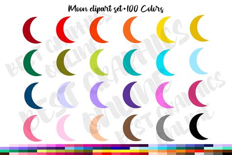 Moon Clipart Set, Rainbow Moon Stickers Graphic by bestgraphicsonline ...