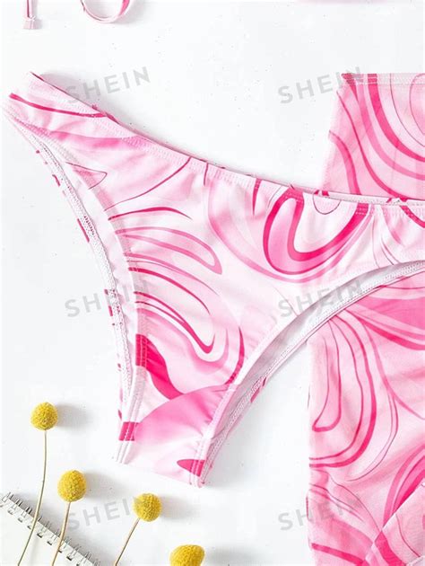 Shein X Hangout Fest Shein Swim 3pack Allover Print Halter Bikini