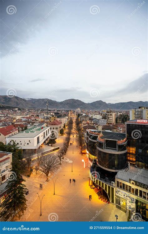 Korce Albania - 01.03.2023 View of the Main Pedestrian Area of Korce ...