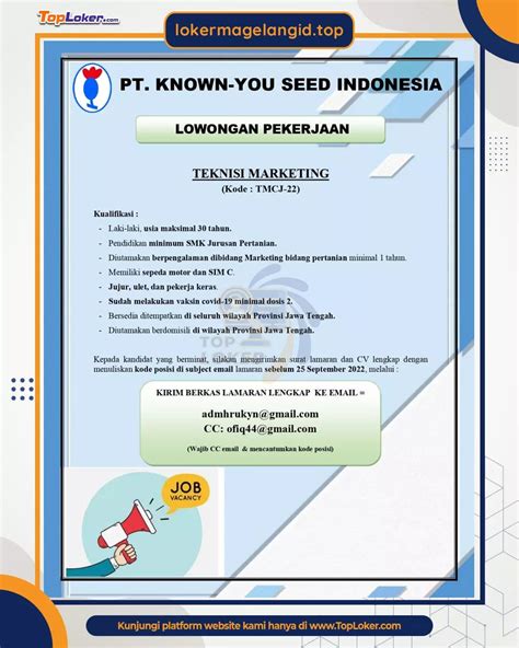 Lowongan Kerja Teknisi Marketing Di Pt Known You Seed Jateng