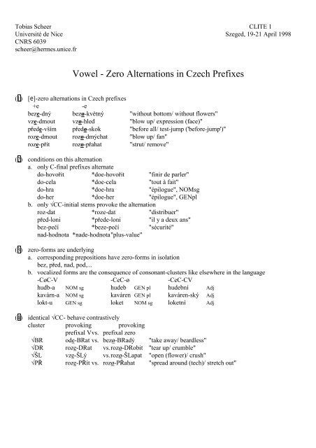 Vowel Zero Alternations In Czech Prefixes