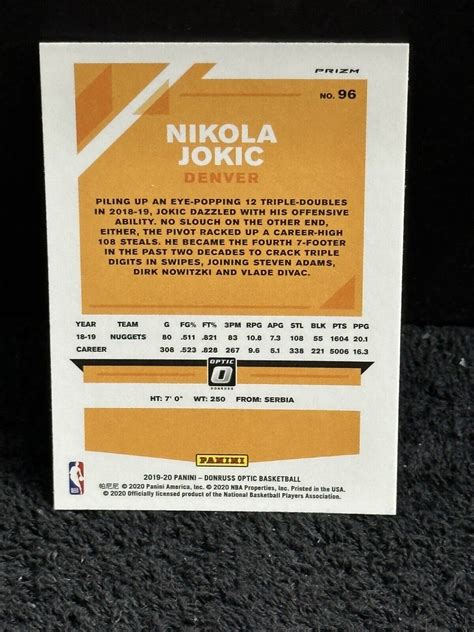 Nikola Jokic Panini Optic Pink Hyper Prizm Denver Nuggets