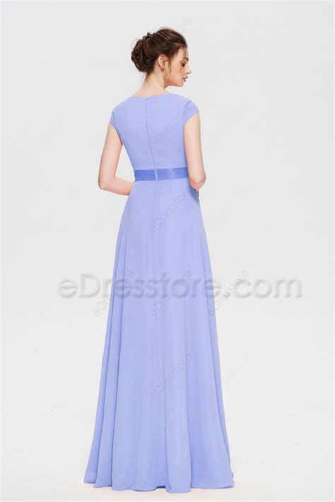 Modest Lds Beaded Periwinkle Bridesmaid Dresses Edresstore