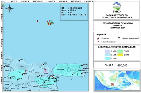 Peta Isoseismal Gempabumi Bawean Jawa Timur 22 Maret 2024 BMKG