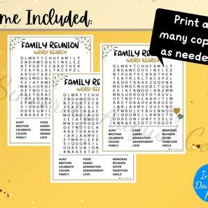 Family Reunion WORD SEARCH Family Reunion Party Game Printable Family ...