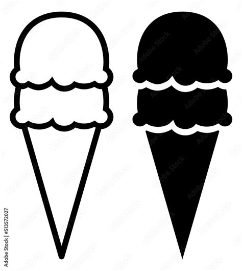 Vecteur Stock Ice Cream Cone With Two Scoop Outline And Silhouette Icon