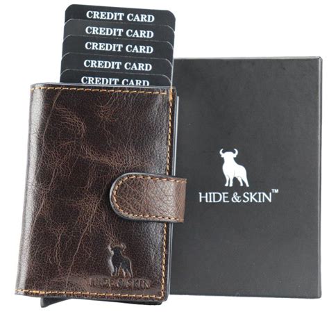 Hide Skin Genuine Leather Unisex Rfid Blocking Card Holder Pop Up