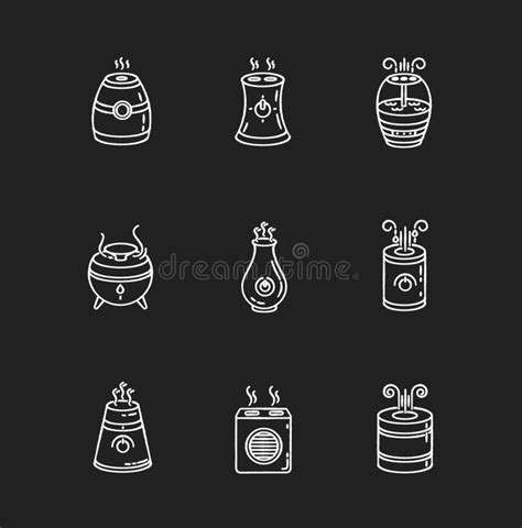 Air Purifiers Variety Chalk White Icons Set On Black Background