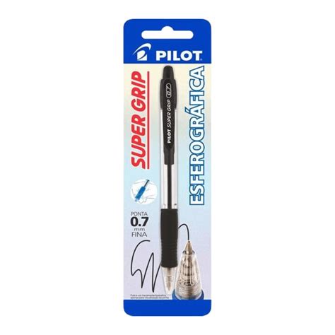 Caneta Esferográfica Pilot Super Grip 0 7mm Preta Qualidade e Conforto