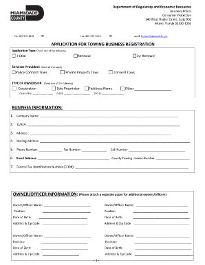 FL Application For Towing Business Registration Miami Dade County