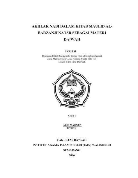 PDF AKHLAK NABI DALAM KITAB MAULID AL BARZANJI Library Walisongo Ac