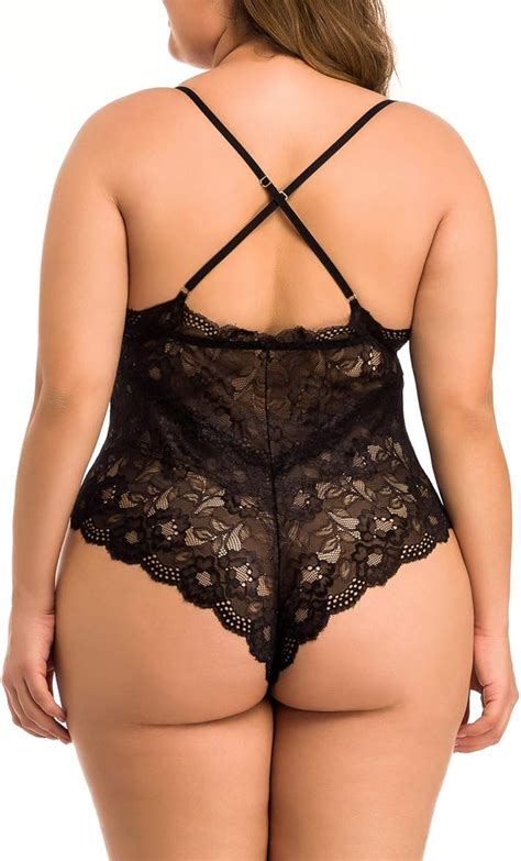 Xakalaka Women Plus Size Lace Bodysuit Teddy Lingerie One Piece