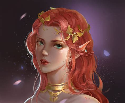 Elf Princess Art Frumusete Fantasy Sijiazhang Redhead Luminos Girl Elf Hd Wallpaper