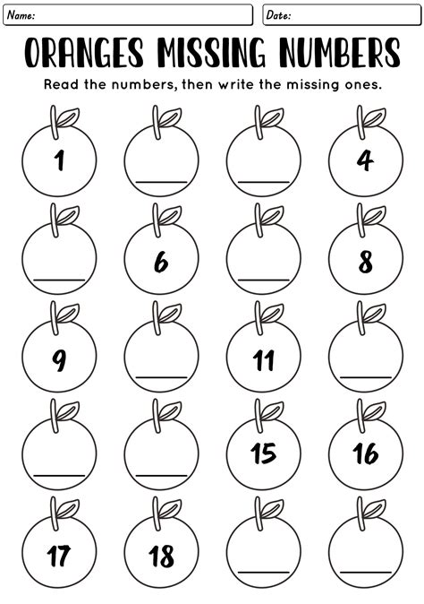 13 Kindergarten Worksheets Fill In The Missing Numbers 1 To 20 - Free