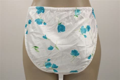 Vintage Satin String Bikini Panties Shiny White Blue Roses Flowers L To XL Etsy