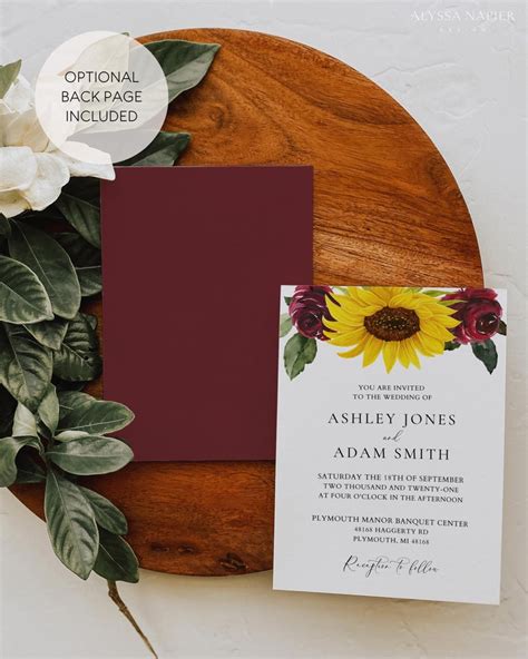 Printable Sunflower Wedding Invitation Template Sunflowers Etsy