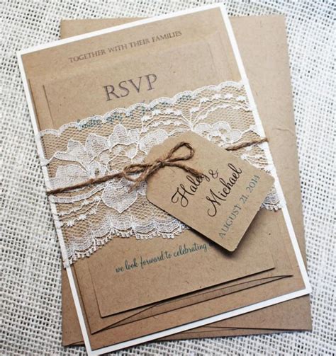 Diy Rustic Wedding Invitation Kit Eco Kraft And Rustic Lace Wedding